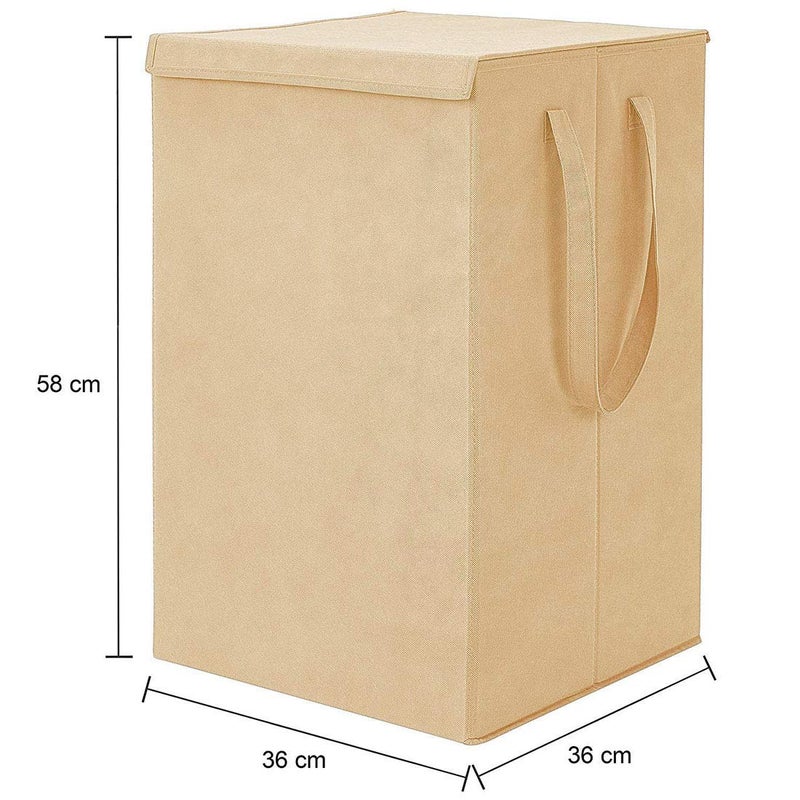 Justandkrafts Foldable Collapsible 80 Liter Large Laundry Organizer Storage Basket with Lid and Handle for Clothes BeigeCardboard - Image 2