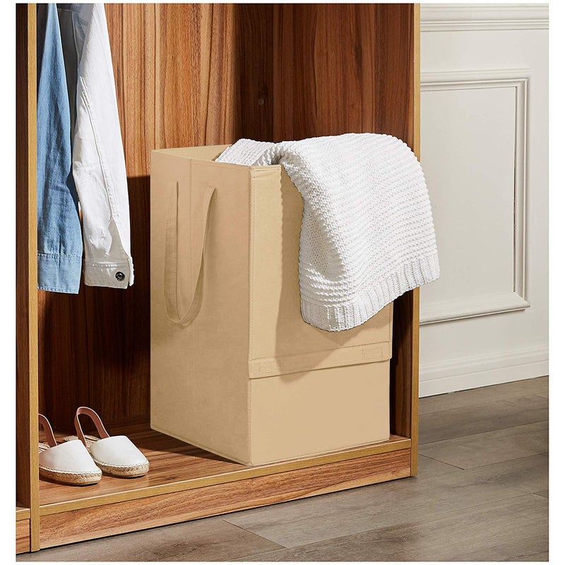 Justandkrafts Foldable Collapsible 80 Liter Large Laundry Organizer Storage Basket with Lid and Handle for Clothes BeigeCardboard - Image 3