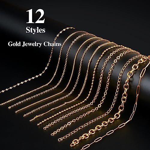Ecoofor Gold Necklace Chains for Jewelry Making, 95.1 Feet 12 Rolls Jewelry Chains for DIY Necklace Bracelet Jewelry Making with Jump Rings/Lobster Clasps/Connectors - Image 2