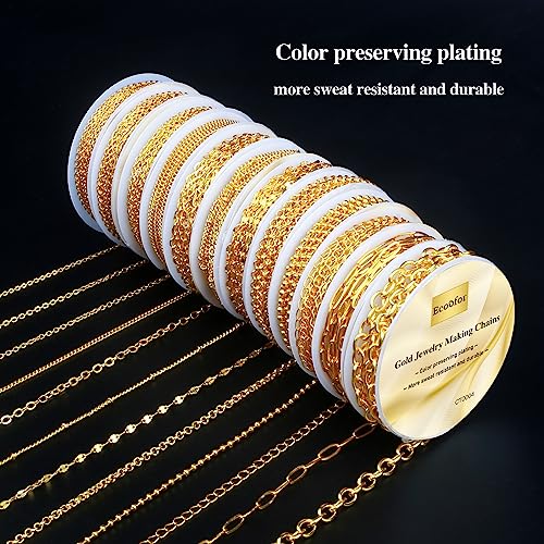 Ecoofor Gold Necklace Chains for Jewelry Making, 95.1 Feet 12 Rolls Jewelry Chains for DIY Necklace Bracelet Jewelry Making with Jump Rings/Lobster Clasps/Connectors - Image 4