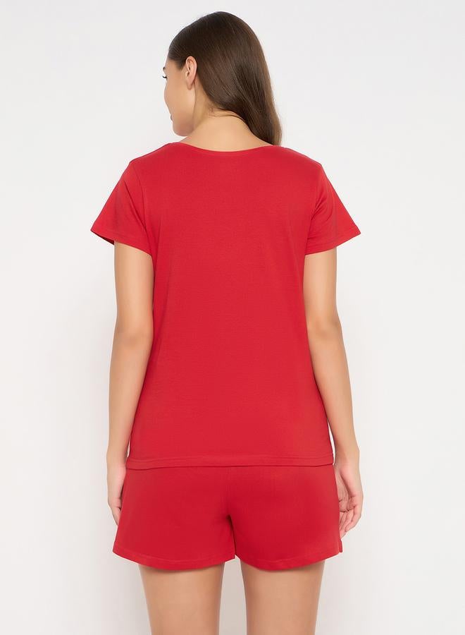 Clovia Solid Short Sleeve Cotton Top and Shorts Set - Image 5