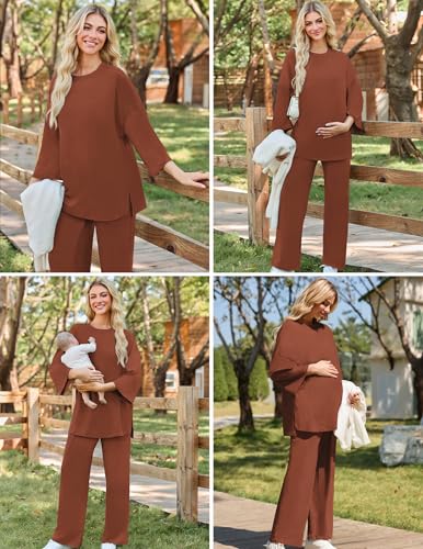 FMEYOA Maternity Women's 2 Pieces Soft Nursing Pajamas Set Postpartum Clothes Sleepwear for Breastfeeding with Pockets - Image 4