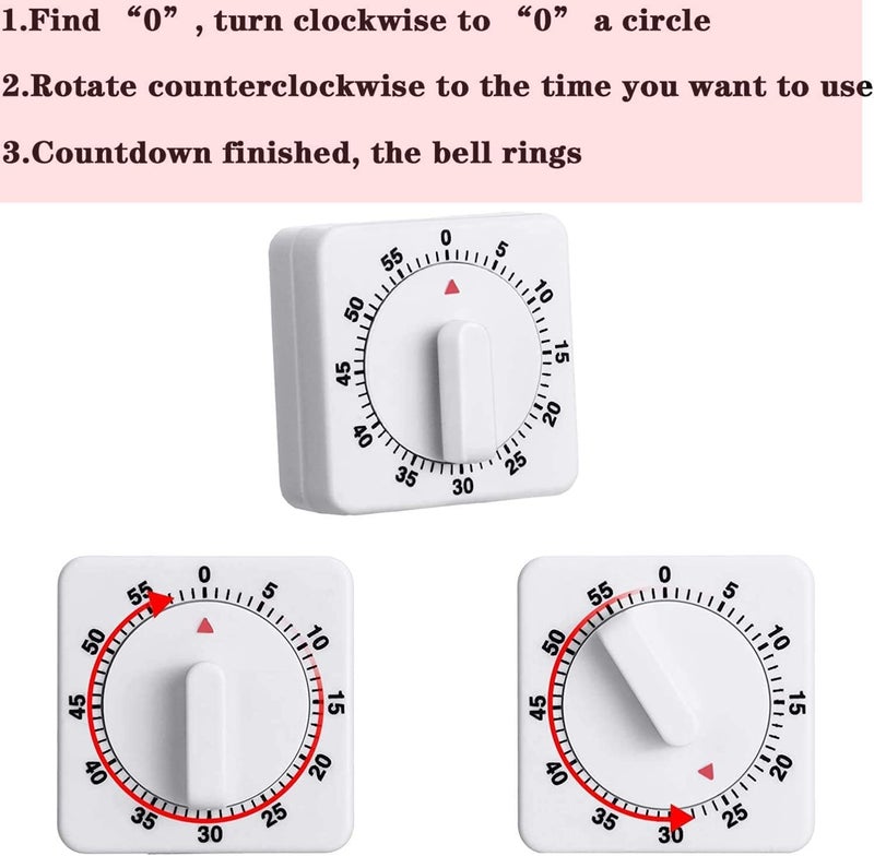 KP2 1 Pieces 60 Minute Kitchen Timer 1 Hour Visual Kitchen Clock Timer Mini Countdown Timer Loud Voice AutoOff Mechanical Timer for Kitchen Homework Exercise - Image 5
