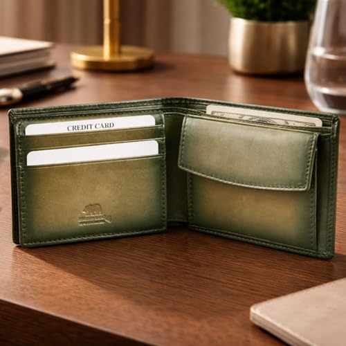 BROWN BEAR Manhattan Wallet for Man with Coin Pocket, ID and RFID Technology | Wallet for Men Leather Original (Olive Green) - Image 2