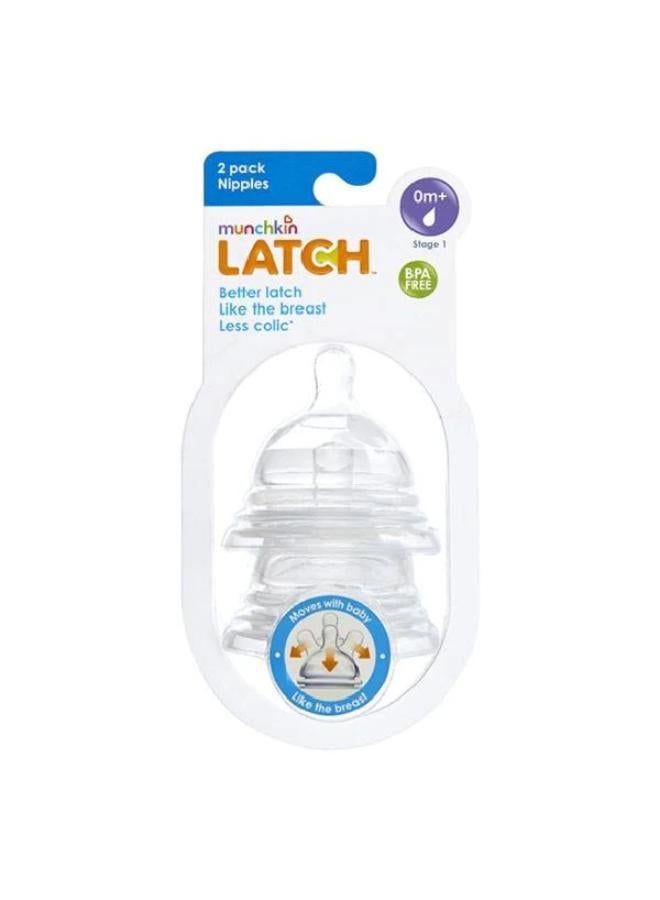 Munchkin Latch Feeding Bottle Nipple, 2 Pieces - Clear