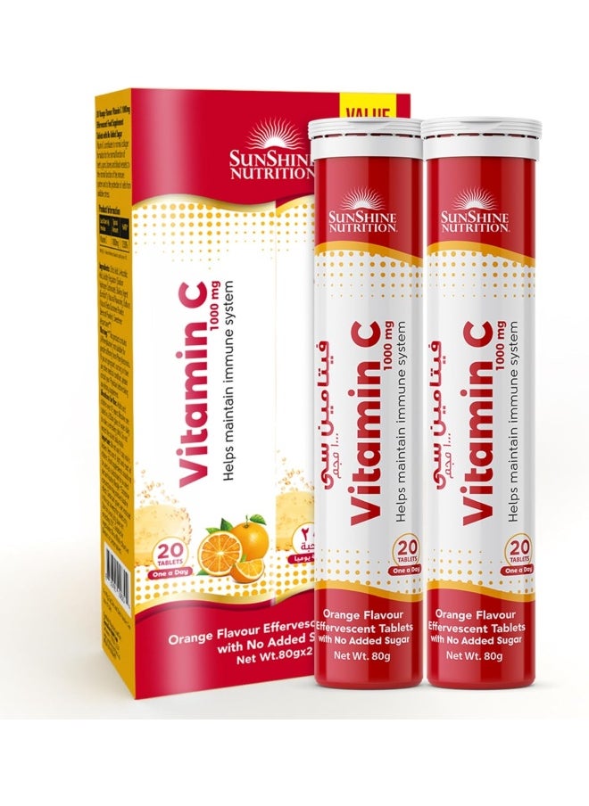 SUNSHINE NUTRITION Vit C 1000Mg Orange Effervescent 20 Tabs X2 Value Pack  - Image 1