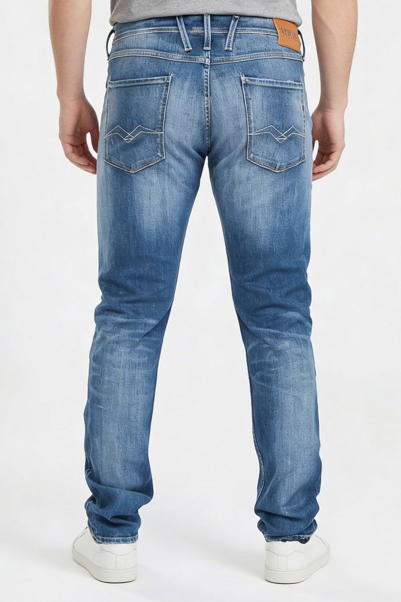Replay Men Slim Fit Washed Stretchable Jeans, Medium Blue - Image 5