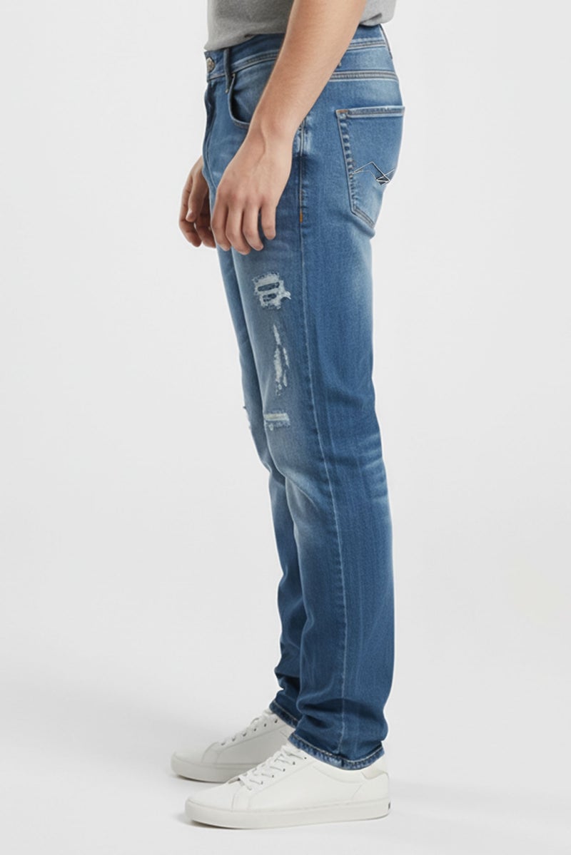 Replay Men Slim Fit Washed Stretchable Jeans, Medium Blue - Image 3