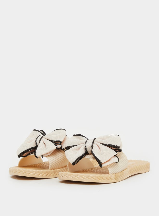 Styli Bow Detail Open Toe Slides  - Image 2