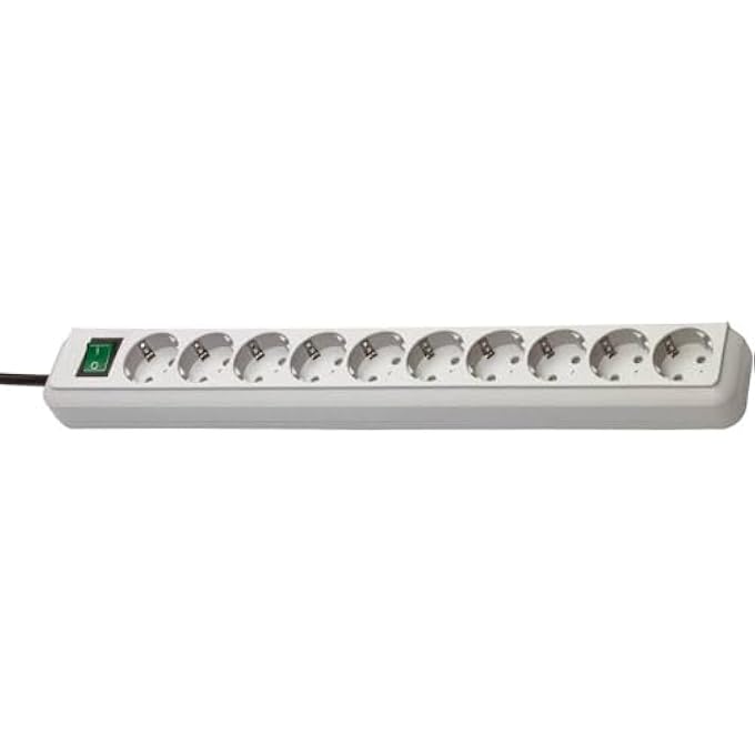 ECO-LINE 10-OUTLET SOCKET STRIP (SWITCH, CHILD PROTECTION), GREY, 3 M