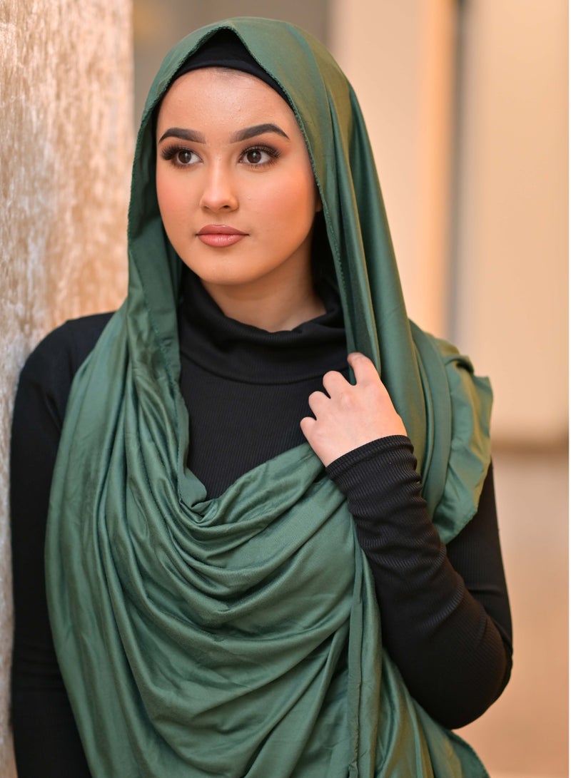 سكاي كشمير  وشاح شيلة حجاب جيرسي مطاطي ممتاز - أخضر