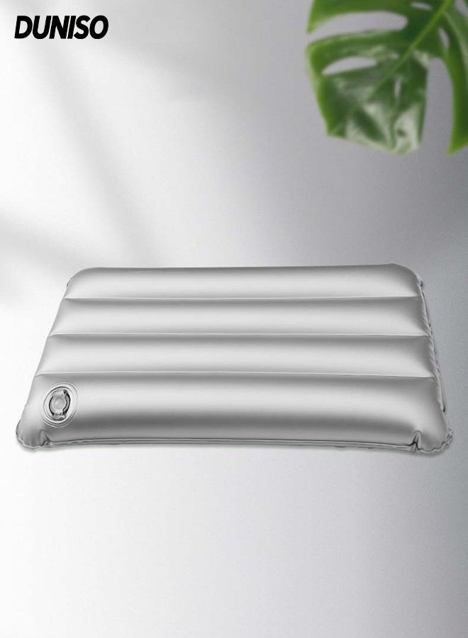 DUNISO Inflatable Travel Pillow，2 in 1 Portable Compressible Waterproof Air Pillow，Ultralight Comfortable Neck Head Support Pillow，for Camping Hiking Office Nap，Silvery - Image 1