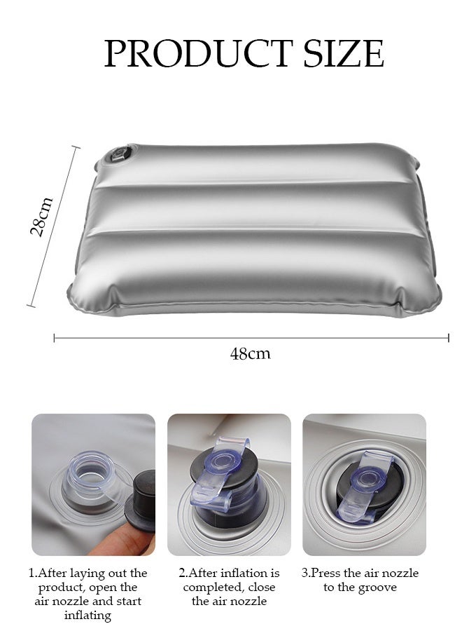 DUNISO Inflatable Travel Pillow，2 in 1 Portable Compressible Waterproof Air Pillow，Ultralight Comfortable Neck Head Support Pillow，for Camping Hiking Office Nap，Silvery - Image 2