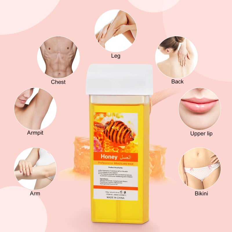 Seopri Roll On Wax, Honey Hair Removal Wax Cartridge, Depilatory Wax Roller Refill, 4 Pack - 100% Natural Material, Dermatologically Tested, Easy & Safe to Use, For Body Waxing, Leg and Arms - Image 2