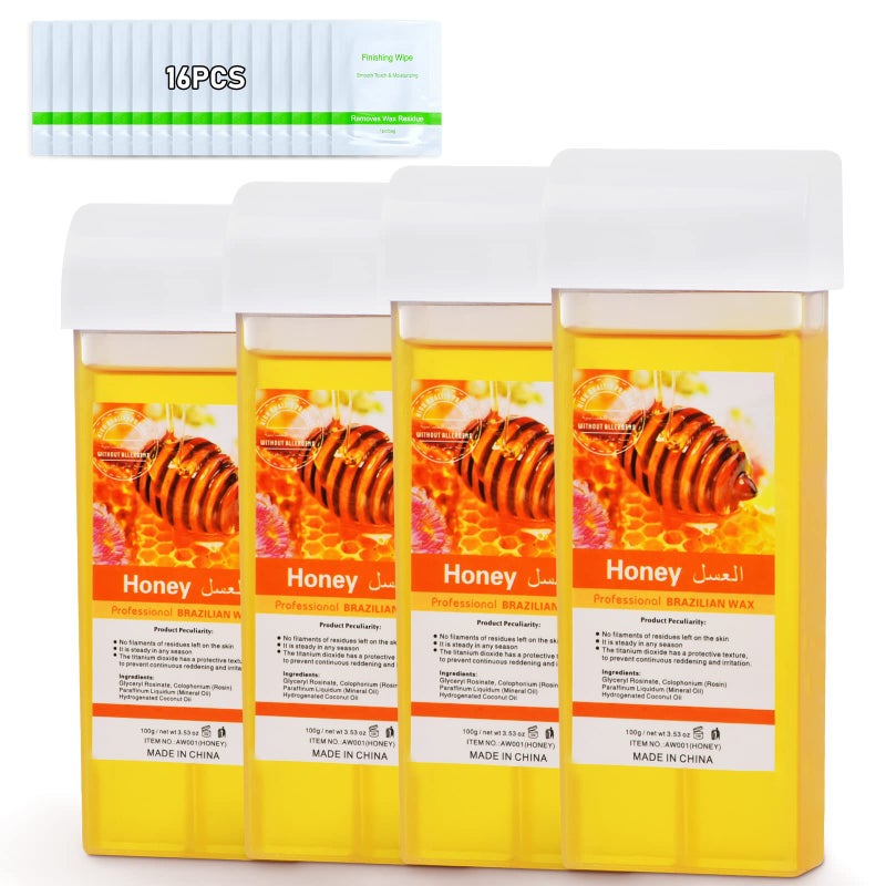 Seopri Roll On Wax, Honey Hair Removal Wax Cartridge, Depilatory Wax Roller Refill, 4 Pack - 100% Natural Material, Dermatologically Tested, Easy & Safe to Use, For Body Waxing, Leg and Arms - Image 1