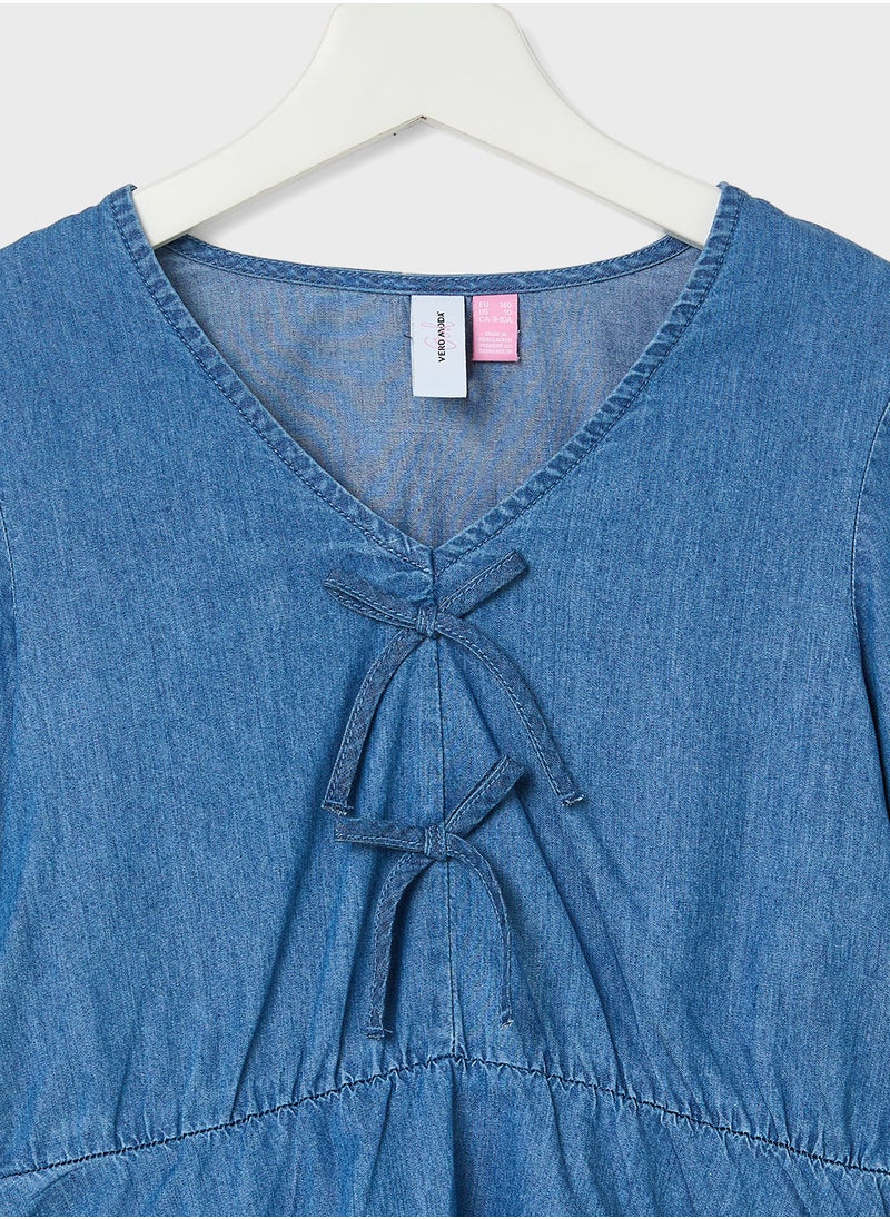 Kids Denim Bow Detail Woven Top - pzsku/ZACFDF265C2180CA86FFBZ/45/_/1739965581/bff2b6d1-4ae1-4925-8199-902180af3ed3