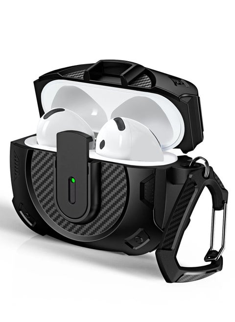 Airpods 4 Case Hard Shell Protective Armor LED Visible Wireless Charging Case Cover with Lock - Black