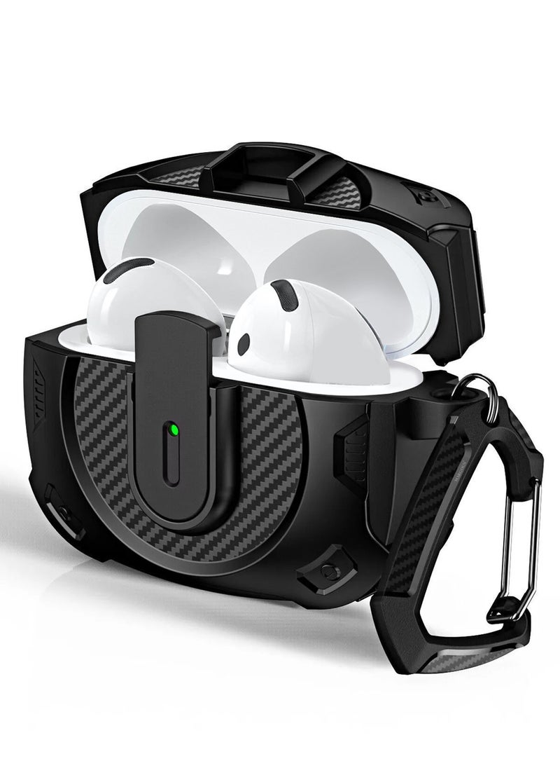 Airpods 4 Case Hard Shell Protective Armor LED Visible Wireless Charging Case Cover with Lock - Black