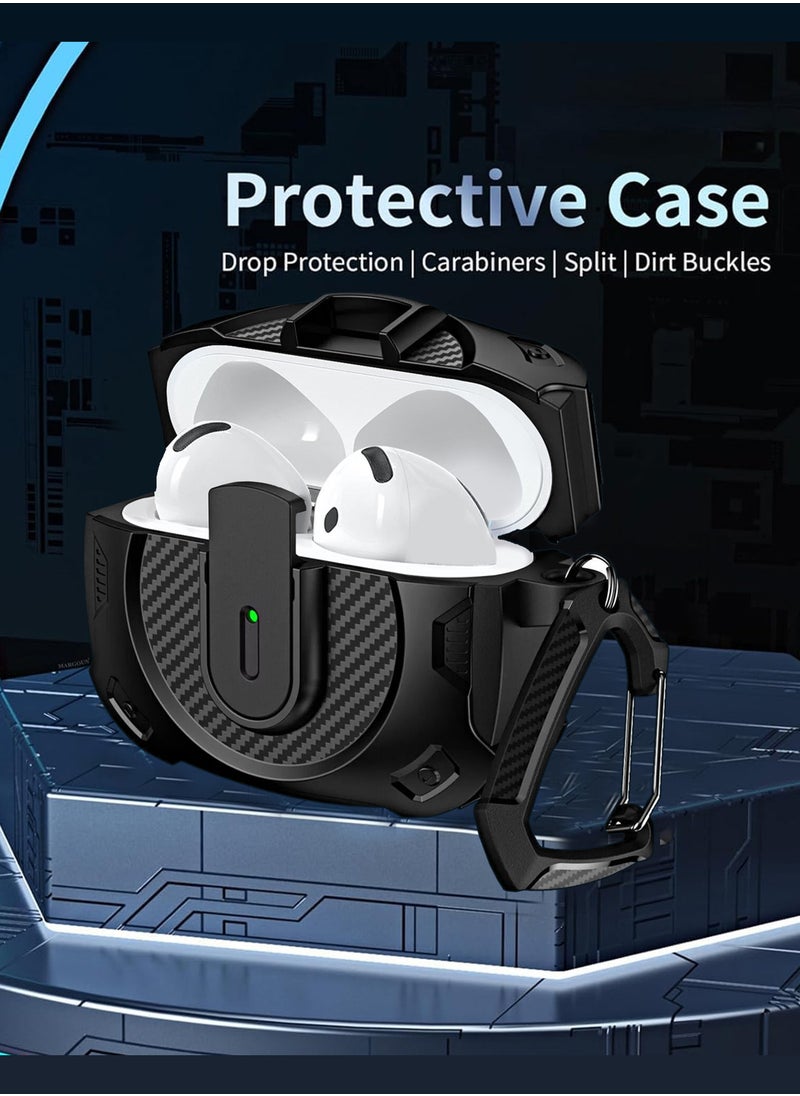 Airpods 4 Case Hard Shell Protective Armor LED Visible Wireless Charging Case Cover with Lock - Black