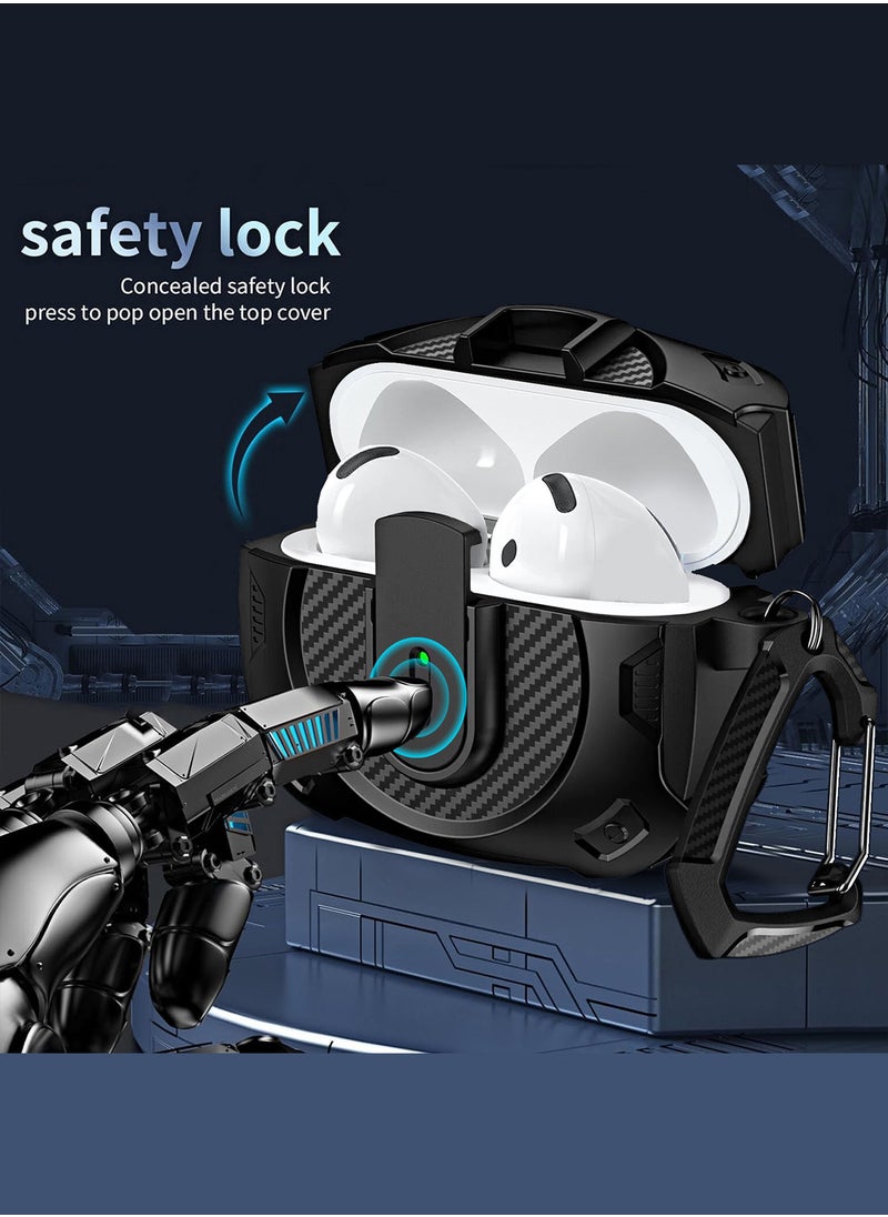 Airpods 4 Case Hard Shell Protective Armor LED Visible Wireless Charging Case Cover with Lock - Black