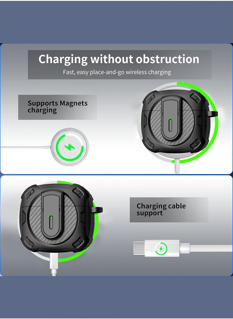Airpods 4 Case Hard Shell Protective Armor LED Visible Wireless Charging Case Cover with Lock - Black