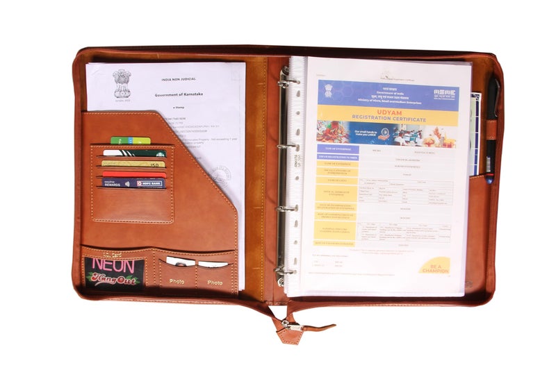 Sukeshcraft PU Leather Document Holder, A4 Size Portfolio with 25 Sleeves, Brown File Folder for Certificates, Documents - Image 3