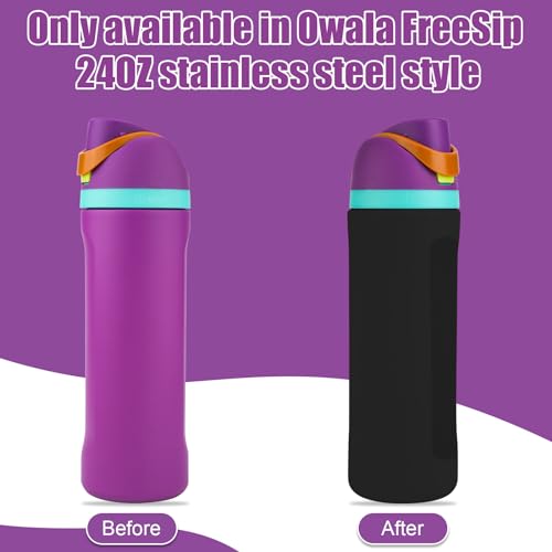 PEUTIER Silicone Water Bottle Boot for Owala FreeSip 24oz, Full Wrap Protection Anti-Sliding Bottom Protective Sleeve Case Compatible with Water Bottle Gift for Owala Protector Cover Accessory (Black) - Image 2
