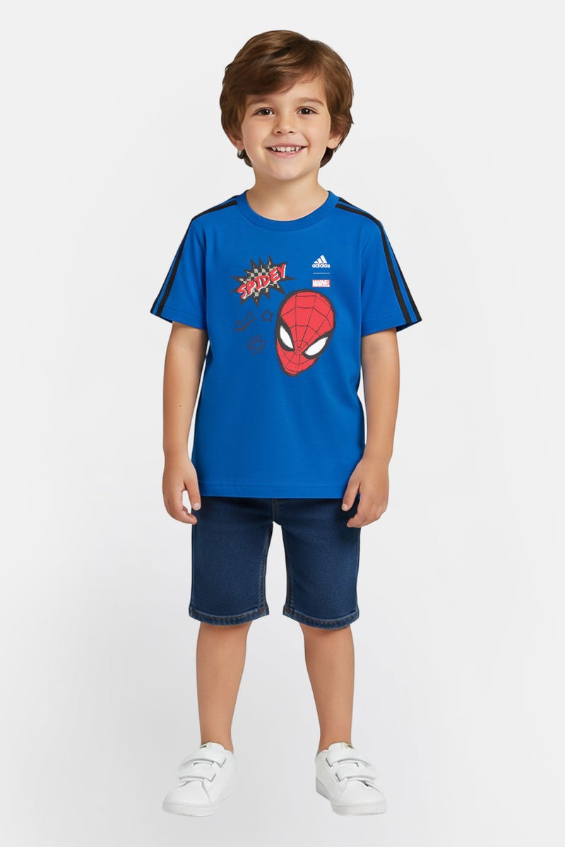 Adidas X Marvel Toddlers Boy Graphic Print Short Sleeve Outdoor T-Shirt, Blue - Image 1