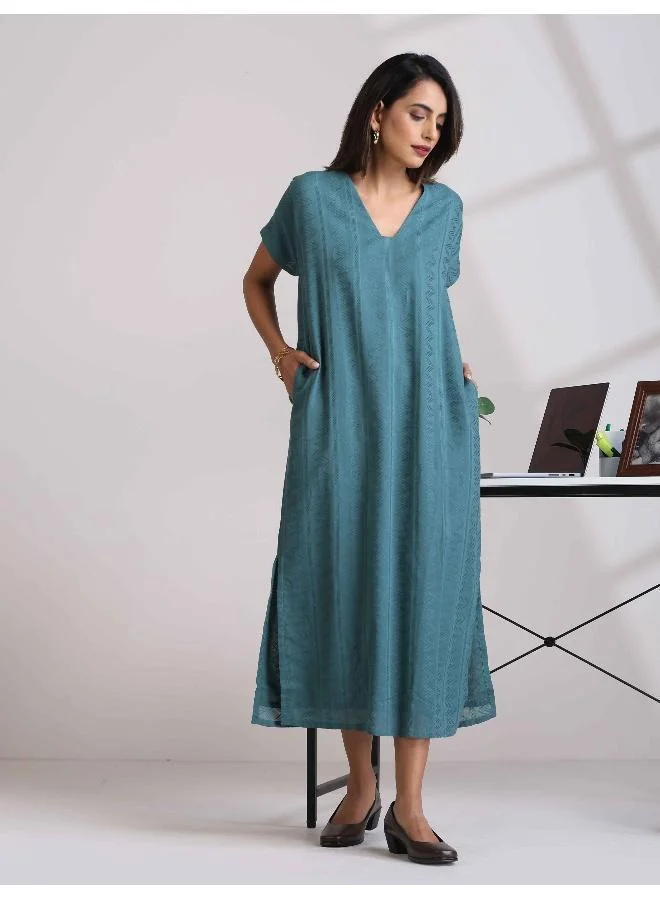 trueBrowns trueBrowns Turquoise Cotton Dobby Dress