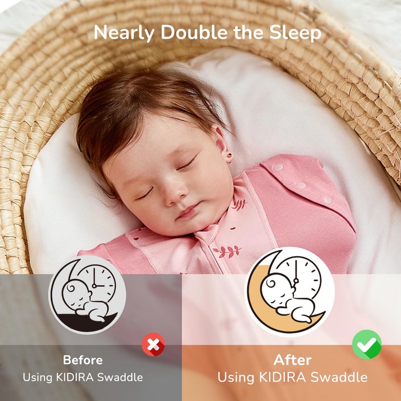KIDIRA Transition Swaddle Sleep Sack  3-6 Months  12-18 Lb  Arms In/Out  2-Way Zipper  Moisture-Wicking Fabric  Improves Sleep  Snug Fit  Helps Calm Startle Reflex (Pink Print) - Image 3