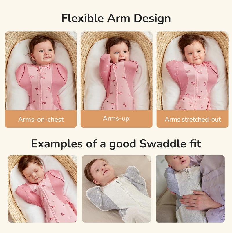 KIDIRA Transition Swaddle Sleep Sack  3-6 Months  12-18 Lb  Arms In/Out  2-Way Zipper  Moisture-Wicking Fabric  Improves Sleep  Snug Fit  Helps Calm Startle Reflex (Pink Print) - Image 4