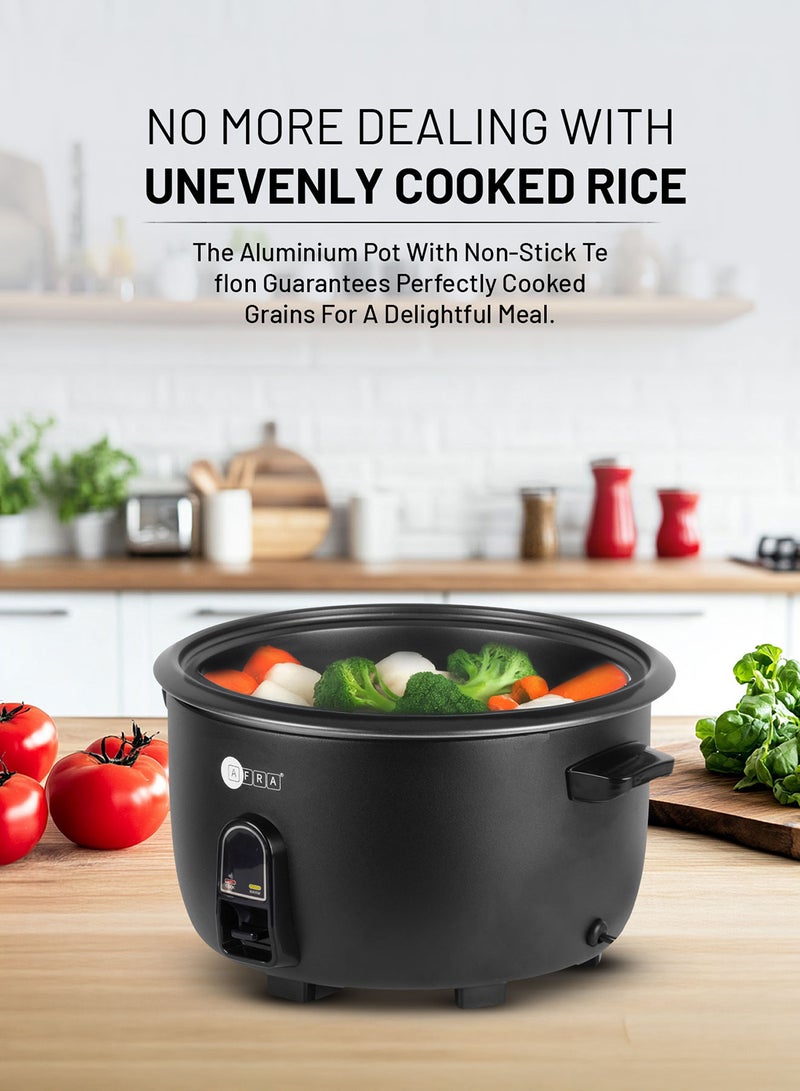 عفرا طنجرة أرز AFRA، سعة 8 لتر، وظيفة الحفاظ على الدفء، 2500 وات، كوب قياس وملعقة للحماية من درجات الحرارة العالية، AF-8025RCBK، ضمان لمدة عامين - Image 4