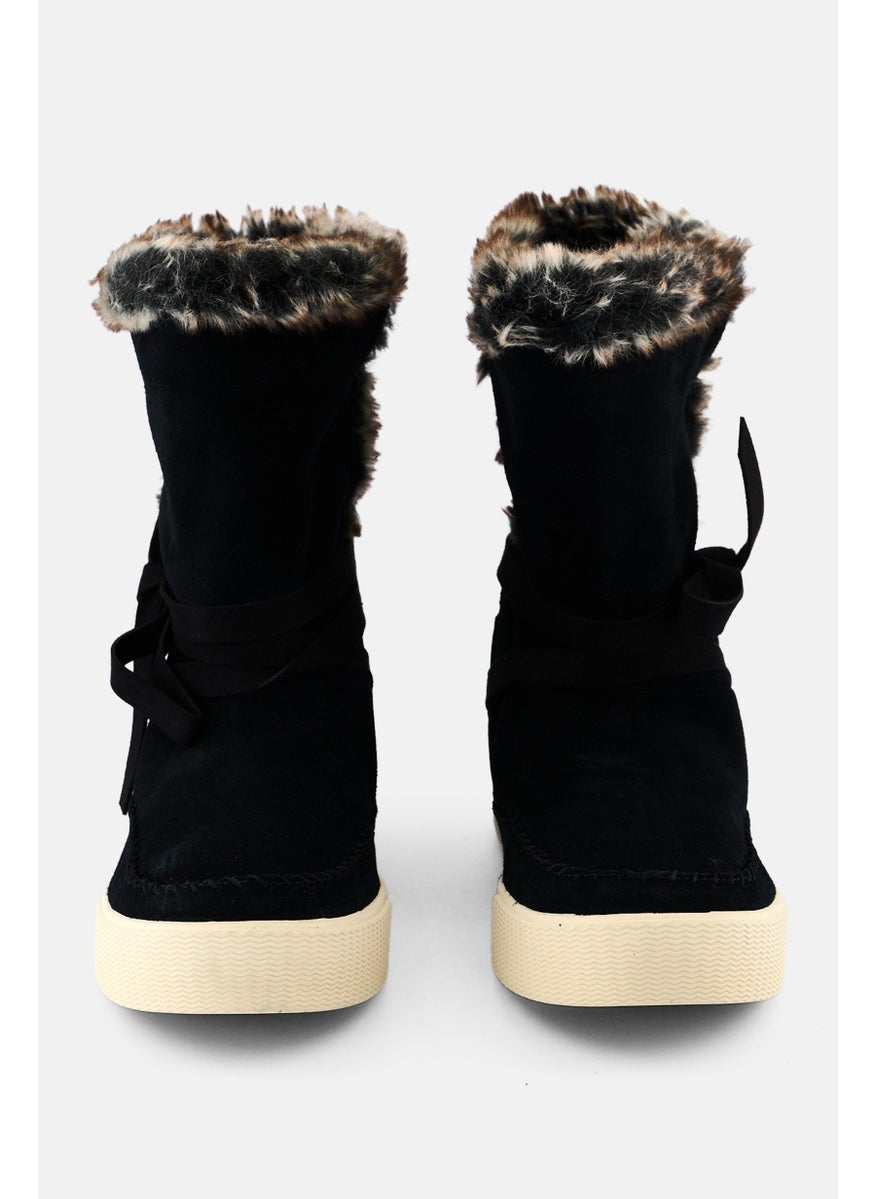 TOMS Women Vista Slip On Faux Fur Suede Ankle Boots, Black  - Image 3