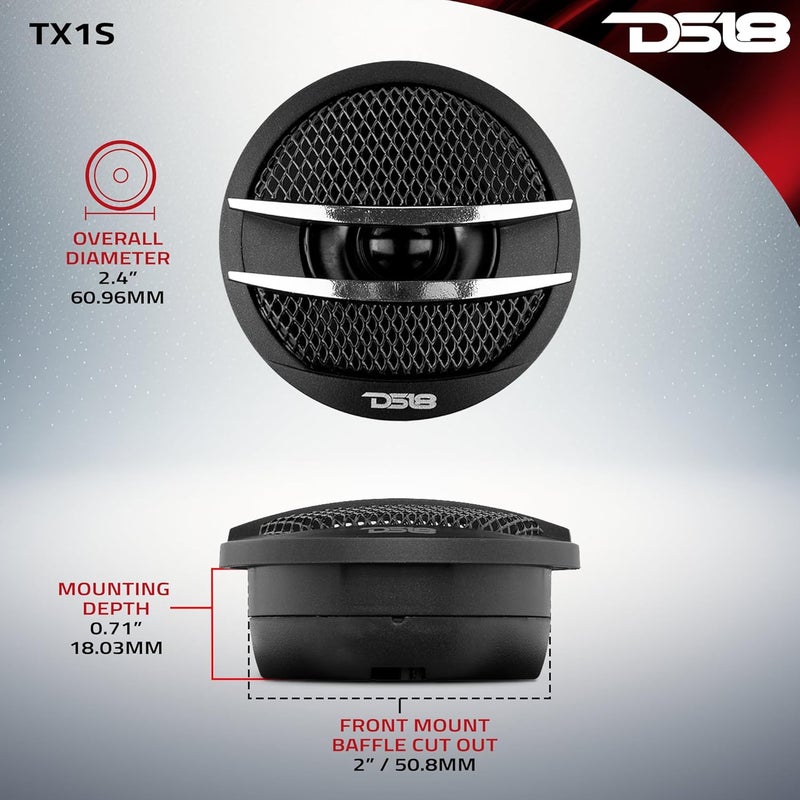 DS18 TX1S Tweeter X1 1.38-inch 200 Watts Max Pei Dome Ferrite Tweeters with Mounting Kit Angle, Flush, & Surface - Set of 2 (Black/Silver) - Image 3