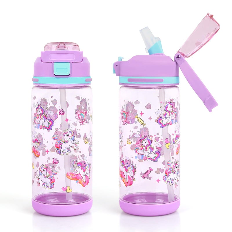decalsweet Kids Water Bottle 20oz Durable Leak-Proof Plastic Water Cup for Kids Toddlers,With Straw Handle and Pop-Up Spout Cover,Safe for School Sports Daycare Travel & Camp - Image 1