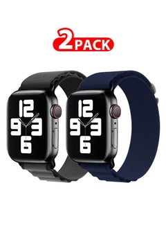 2 Pack Of Apple Watch Alpine Loop Band 38mm 40mm 41mm Women Men Adjustable with Metal G-Hook Strap for iWatch Series 7/SE/6/5/4/3/2/1 Black Grey/Dark Blue