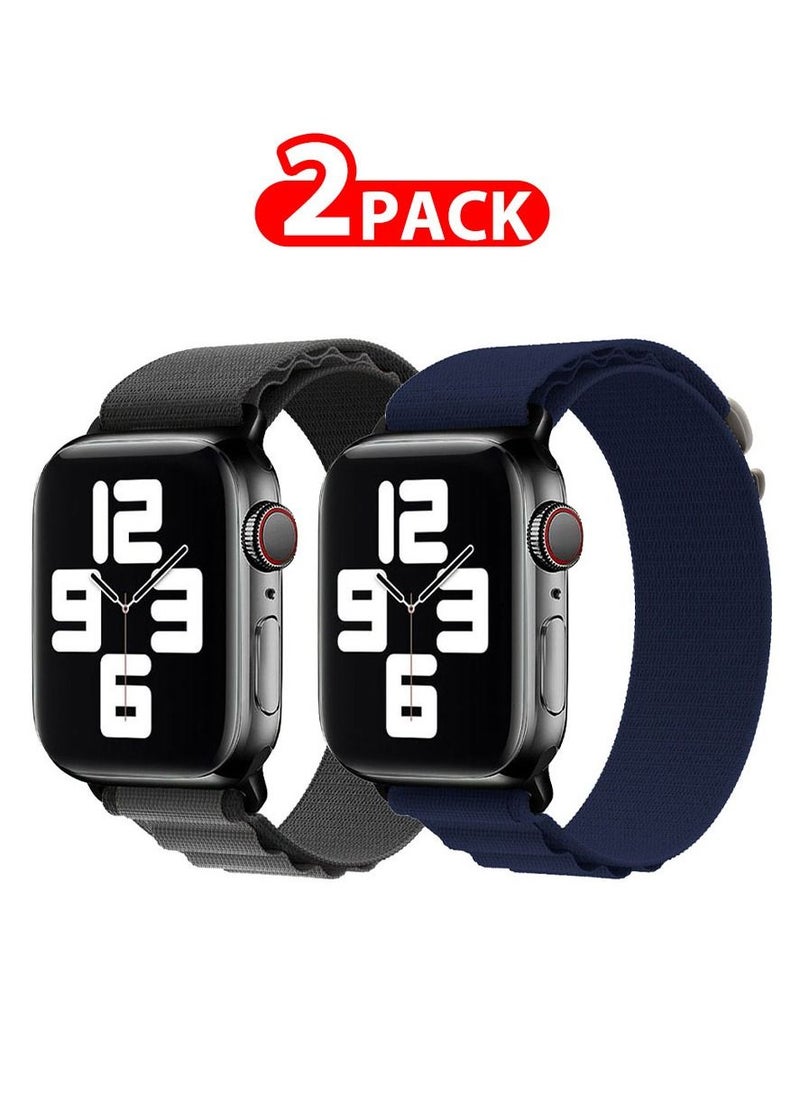 CATANES - 2 Pack Of Apple Watch Alpine Loop Band 38mm 40mm 41mm Women Men Adjustable with Metal G-Hook Strap for iWatch Series 7/SE/6/5/4/3/2/1 Black Grey/Dark Blue - Image 1