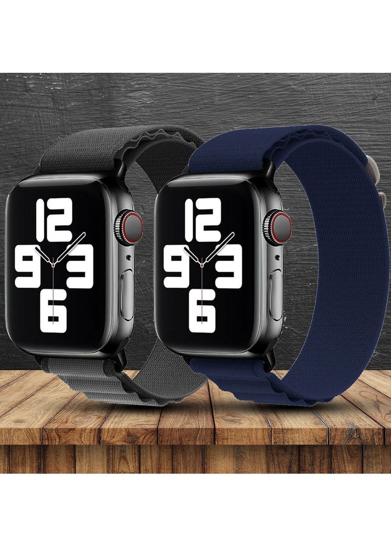 CATANES - 2 Pack Of Apple Watch Alpine Loop Band 38mm 40mm 41mm Women Men Adjustable with Metal G-Hook Strap for iWatch Series 7/SE/6/5/4/3/2/1 Black Grey/Dark Blue - Image 1