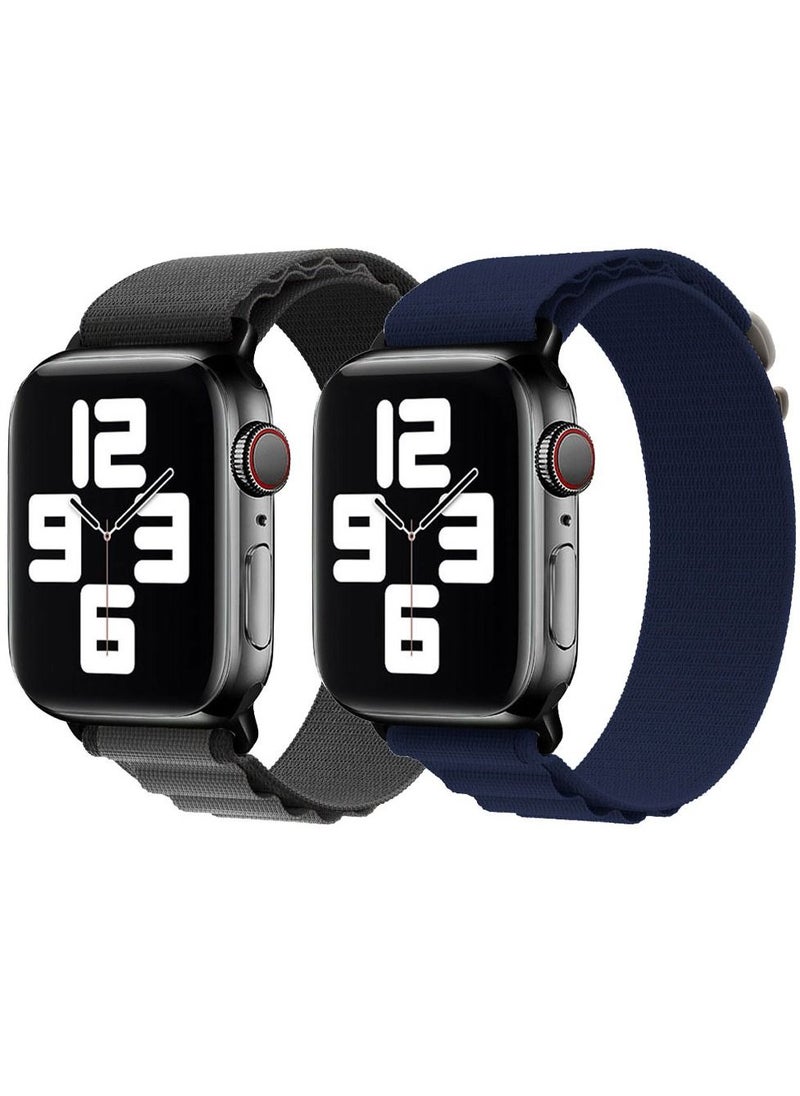 CATANES - 2 Pack Of Apple Watch Alpine Loop Band 38mm 40mm 41mm Women Men Adjustable with Metal G-Hook Strap for iWatch Series 7/SE/6/5/4/3/2/1 Black Grey/Dark Blue - Image 1