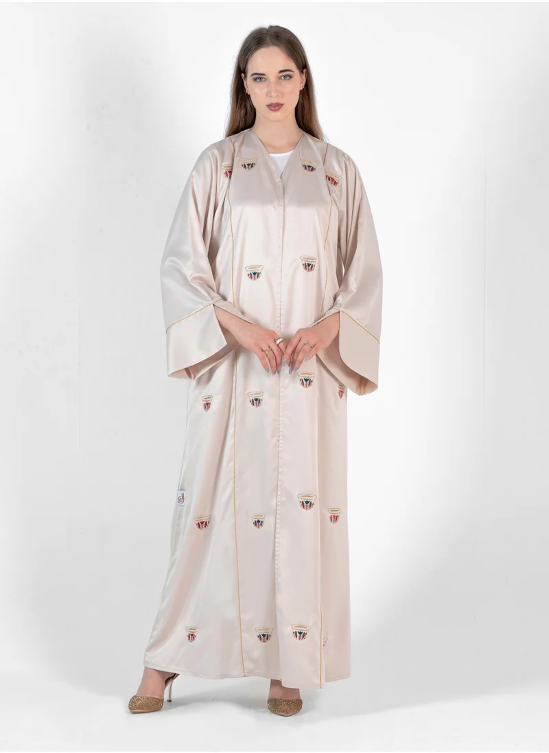 Rosette Abaya Bisht With coffee Embroidery Design