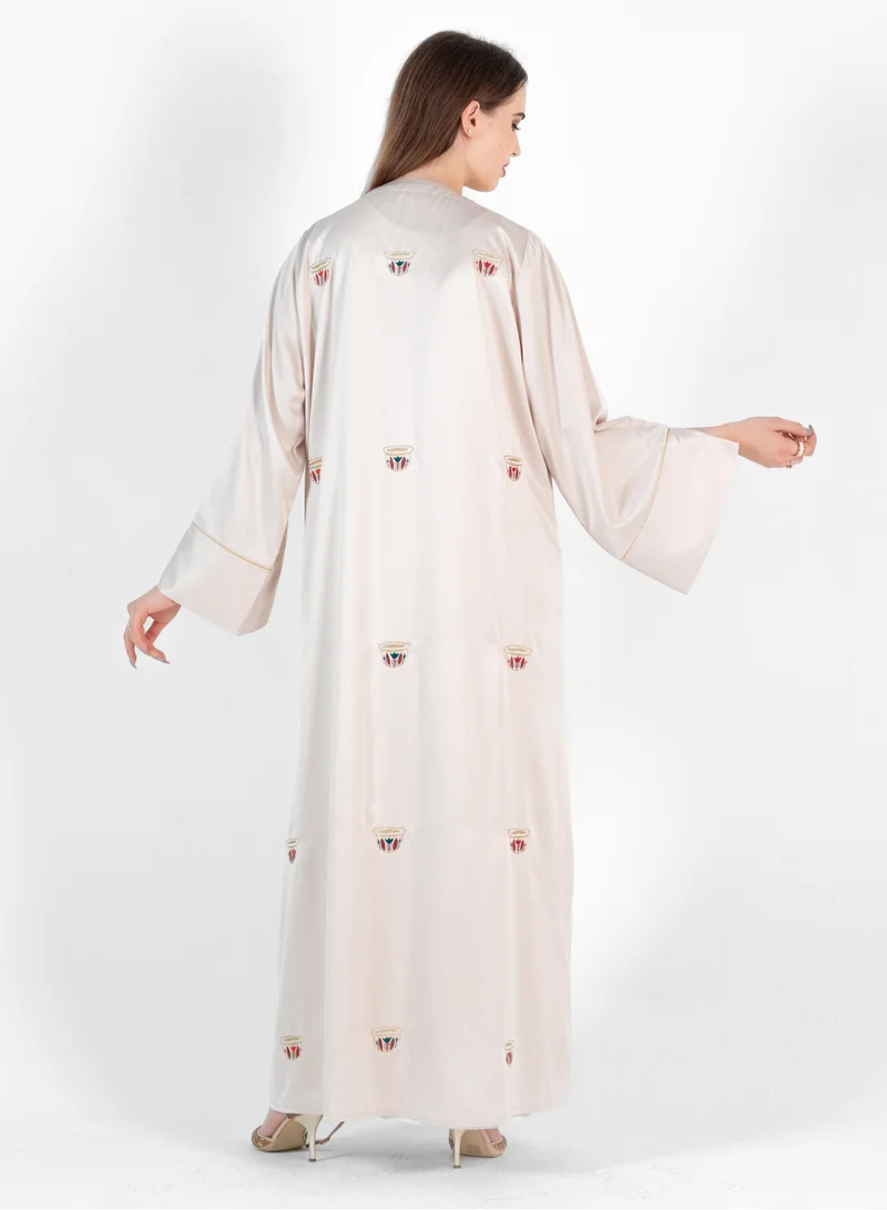 Rosette Abaya Bisht With coffee Embroidery Design