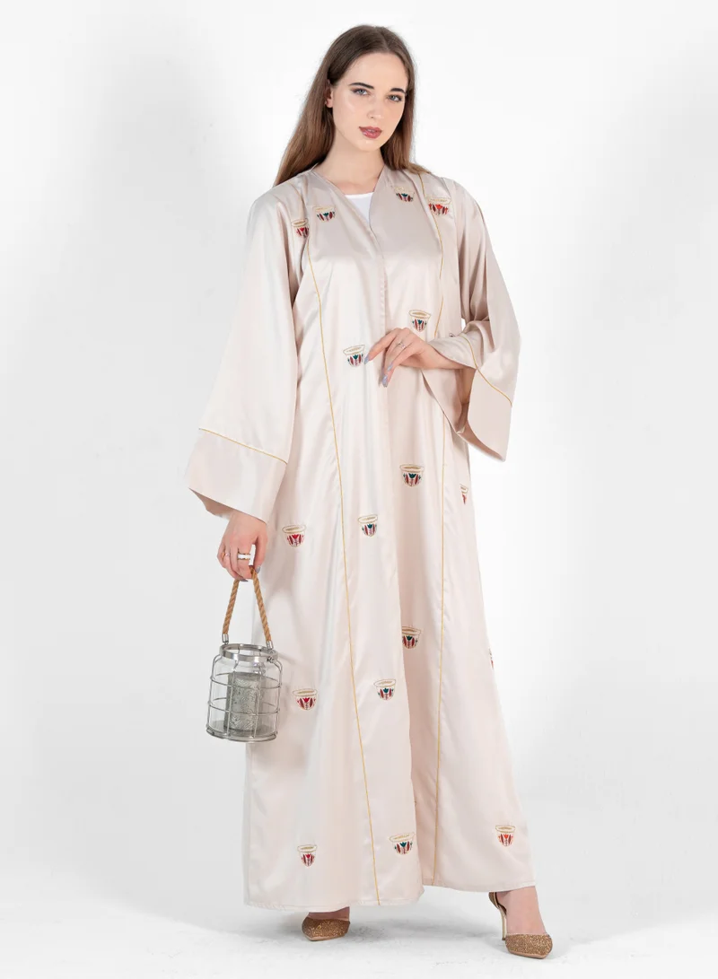 Rosette Abaya Bisht With coffee Embroidery Design