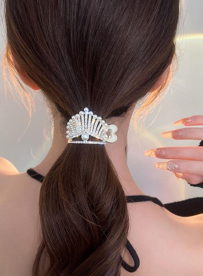 VSAKSH 1Pcs, Rhinestone Hair Barrettes Pearl Crown Styling Hair Clips High Ponytail Holder Sparkle Nonslip Metal Claw Clip Hair Barrettes for Women and Girls - Image 3