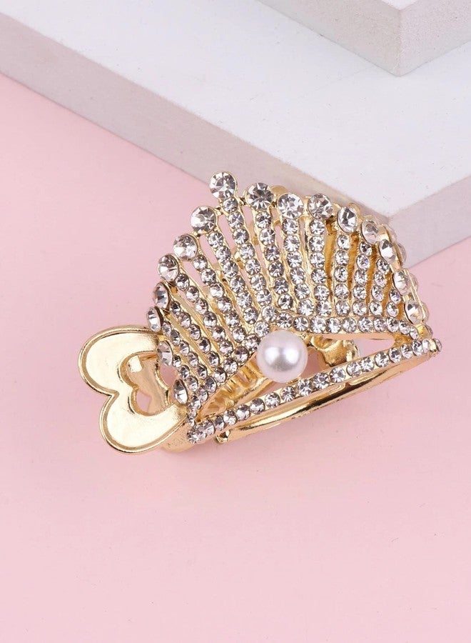 VSAKSH 1Pcs, Rhinestone Hair Barrettes Pearl Crown Styling Hair Clips High Ponytail Holder Sparkle Nonslip Metal Claw Clip Hair Barrettes for Women and Girls - Image 2