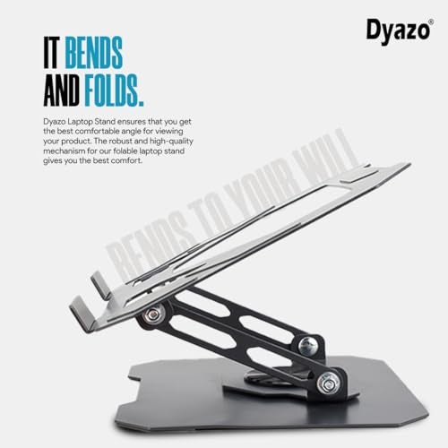 Dyazo Foldable Laptop Stand with 360° Rotating Base | Multi-Angle & Height Adjustable Design | Carbon Steel Build with Non-Slip Pads | Compatible with MacBook, Dell, HP & Laptops Upto 15.6 inch (Grey) - Image 2