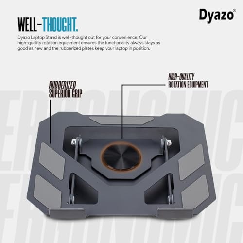 Dyazo Foldable Laptop Stand with 360° Rotating Base | Multi-Angle & Height Adjustable Design | Carbon Steel Build with Non-Slip Pads | Compatible with MacBook, Dell, HP & Laptops Upto 15.6 inch (Grey) - Image 3