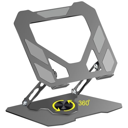 Dyazo Foldable Laptop Stand with 360° Rotating Base | Multi-Angle & Height Adjustable Design | Carbon Steel Build with Non-Slip Pads | Compatible with MacBook, Dell, HP & Laptops Upto 15.6 inch (Grey) - Image 1