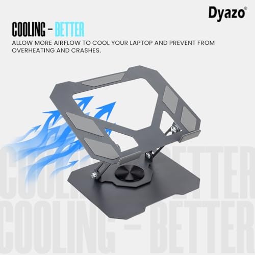 Dyazo Foldable Laptop Stand with 360° Rotating Base | Multi-Angle & Height Adjustable Design | Carbon Steel Build with Non-Slip Pads | Compatible with MacBook, Dell, HP & Laptops Upto 15.6 inch (Grey) - Image 5
