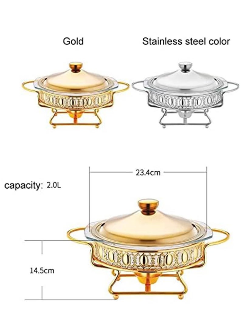 Hihonor 2L Gold Round Chafing Dish Set - Stainless Steel Buffet Food Warmer with Glass Food Pan, Fuel Holder & Lid | For Buffet, Weddings, Parties, Ramadan Gatherings - Image 4