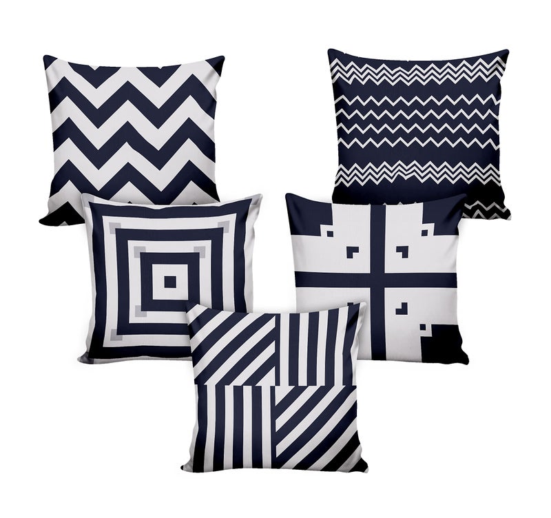 Ultimate Trends Premium Polyester Digital Modern Printed Cushion Cover For Living Room Couch Bed Single Sofa Set Of 5 (16 X 16 Inches, Black & White), 200 TC - Image 2